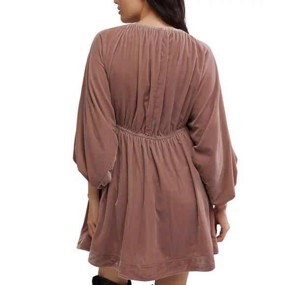 FREE PEOPLE WOMENS SIZE XSMALL PORTIA VELVET MINI DRESS PINK BOHO PRAIRIE - Picture 2 of 12